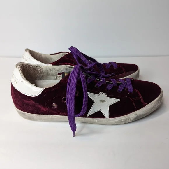 AUTHENTIC Golden Goose Superstar Sneaker in Bordeaux Velvet & White Star - Picture 5 of 15